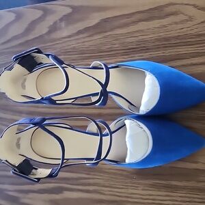 Nine West Blue Suede Woman size 10 Blue Straps Heel Pointy Toe